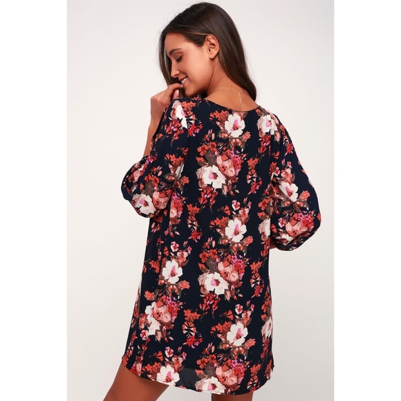 Lulus | Shifting Dears Navy Floral Print Dress - Picture 3 of 8